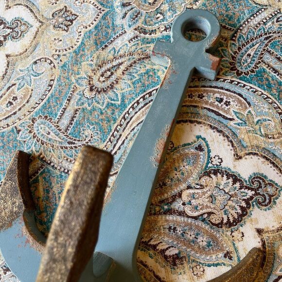 Coat Rack wood hanger nautical anchor distressed slate blue & bronzed accents, - Picture 3 of 6